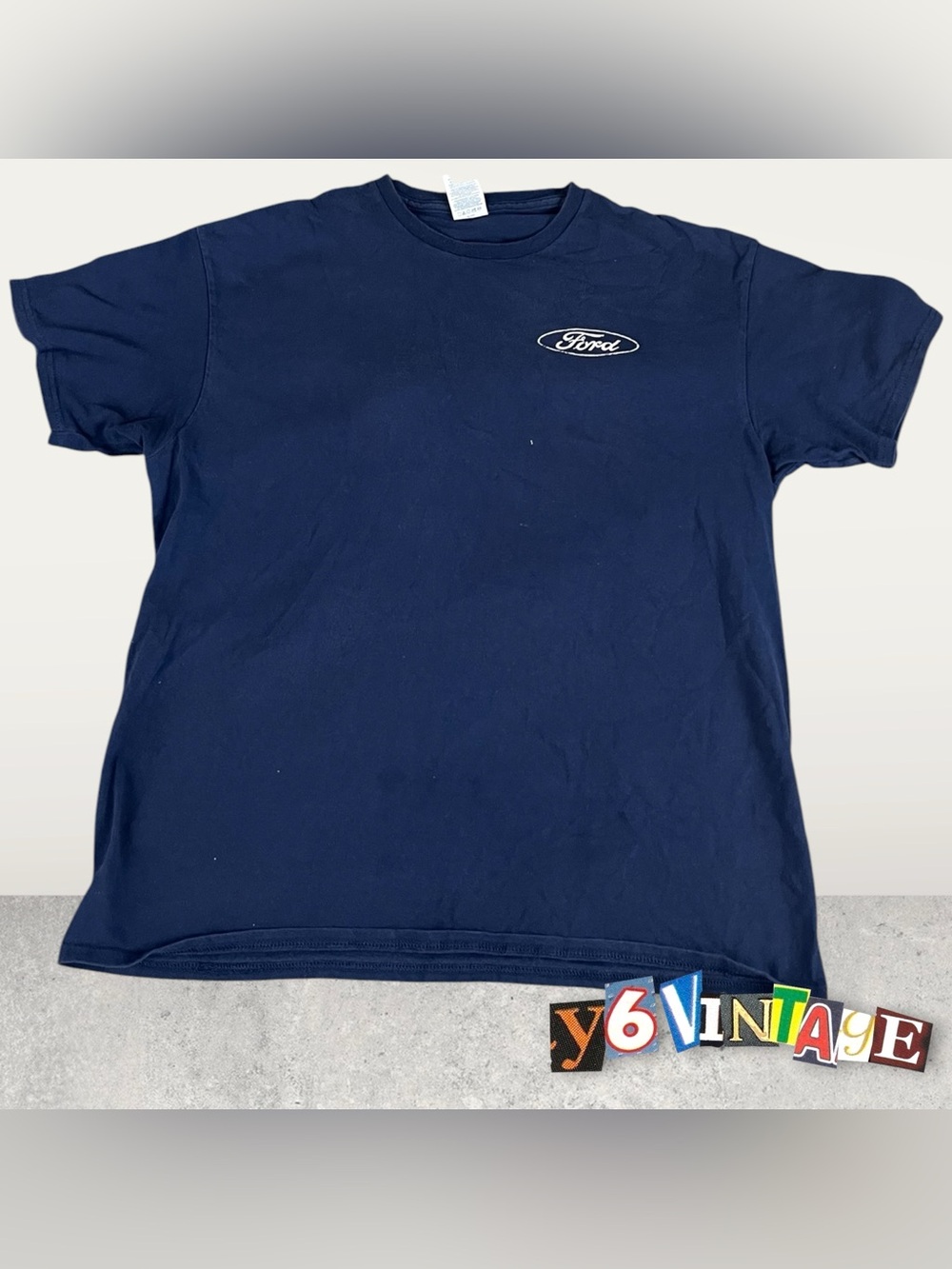 Medium Ford Navy Short Sleeve Tee with American Flag Trucks Graphic